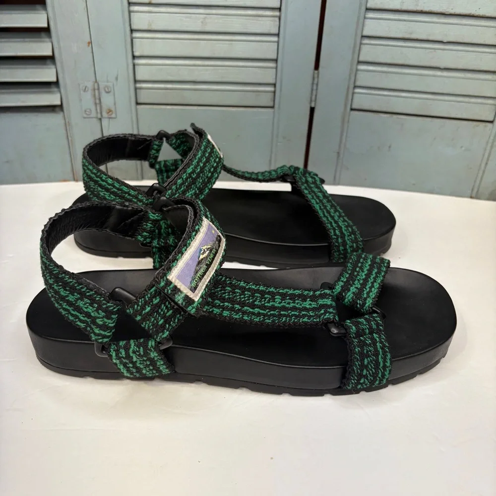 Bottega Veneta Men's Trip Two-Tone Ribbon Sporty Sandals Black/Green Size 45.5